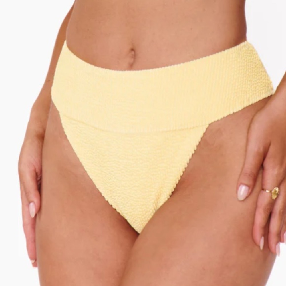 NEW Show Me Your Mumu Del Rey Butter Yellow Textured High Waist Bikini Bottom